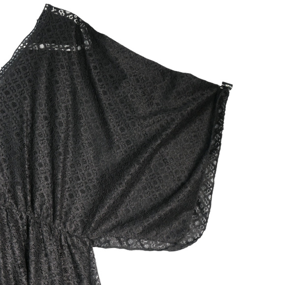 Black Swim Cover Up Womens 3XL Dolman Sleeve Elastic Waist Strech V Front Back - Picture 3 of 10